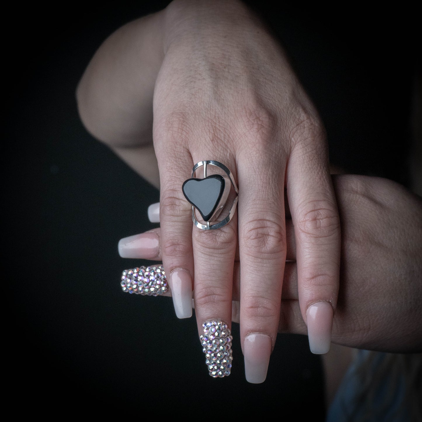 Anillo corazón obsidiana